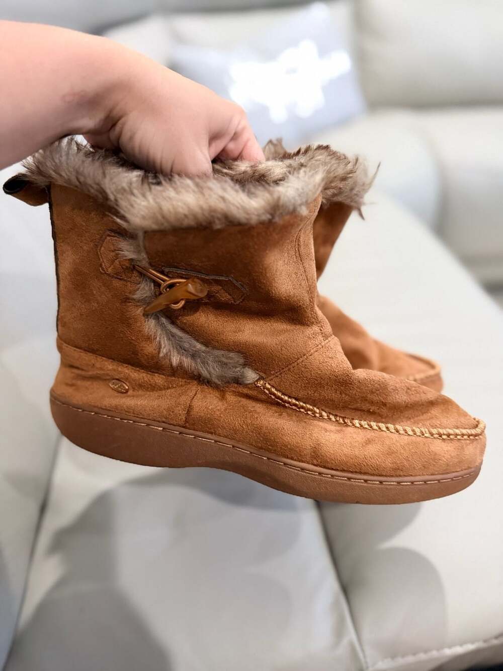 Kooba Faux Fur Slipper Booties Size L (8-9) Brown Suede Feel